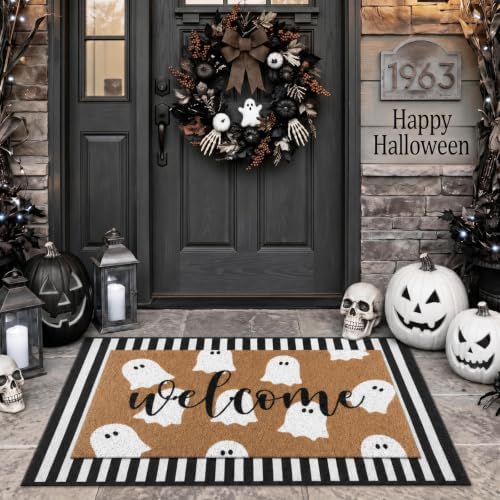 Tinideya 2 Pcs Halloween Door Mat Outdoor Layered Ghost Welcome Mat