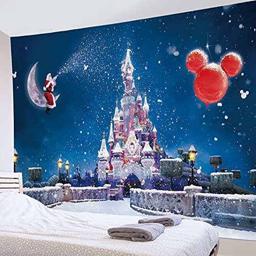 HVEST Castle Tapestry Santa Claus on Moon with Snowflake Wall Hanging Winter Scenery Tapestries for Bedroom,Living Room,Dorm Party Wall Decor,59Wx51H inches