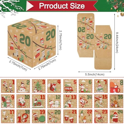 ONESING 24 Pcs DIY Christmas Advent Calendar Boxes for 2026, 24 Days Countdown Calendar Gift for Adults and Kids Christmas Cardboard Number Boxes Make & Fill Your Own Advent Calendar Boxes Lovely Xmas Party Present, Kraft Papper