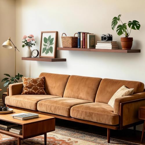 BAYKA Walnut-Like Floating Shelves 22.5in, 3Pack, Wall Mounted Wall Decor