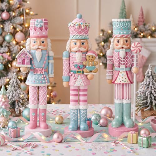 Simgoing 3 Pcs Pastel Christmas Nutcracker Gingerbread Resin Nutcrackers