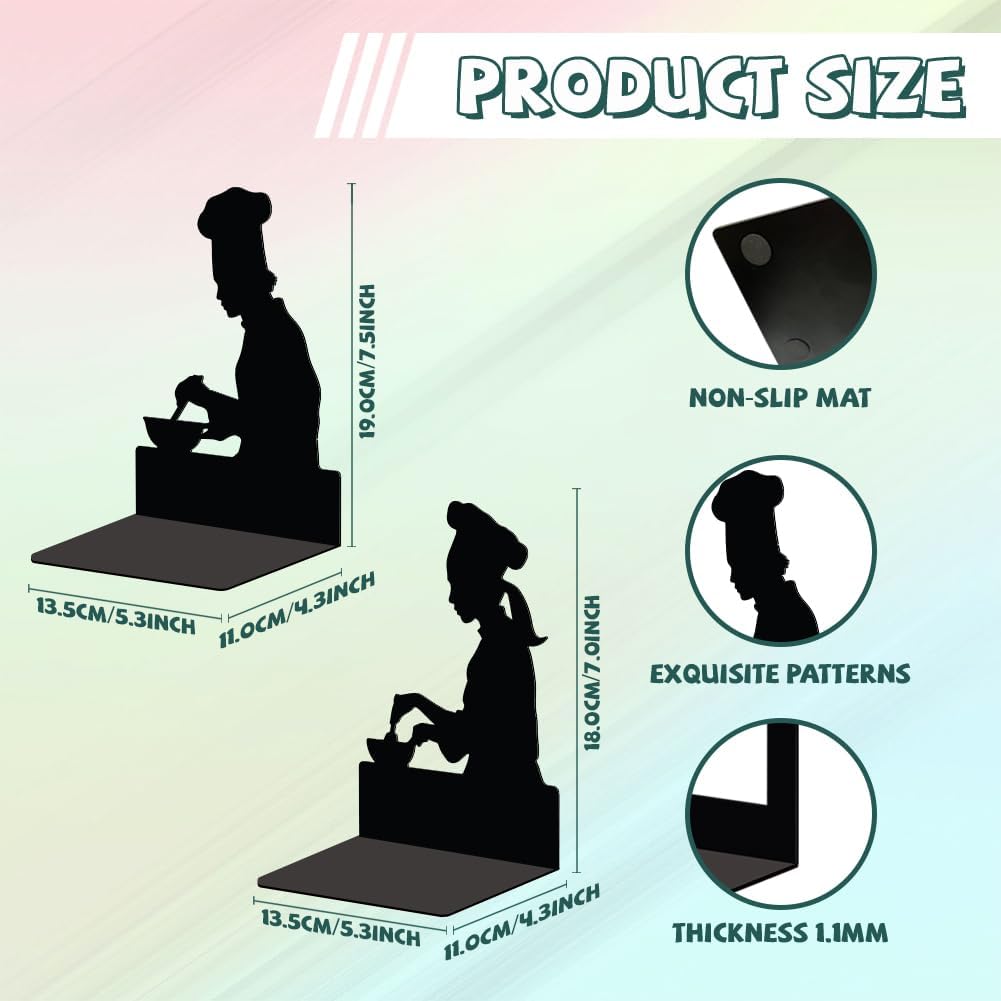 Metal Bookends Stopper Holder Stand / Male and Female Chefs / 5.3 x 4.3 x 7.5