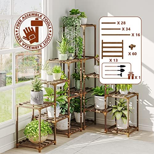 Bamworld Plant Stand Indoor Corner Plant Shelf Outdoor Flower Shelves Wooden Plant Stands Garden Wood Plant Holder Rack