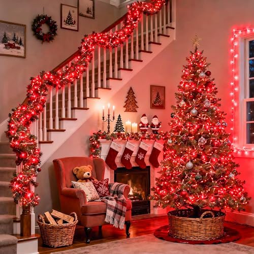 JMEXSUSS 400 LED Red Christmas Lights, 132ft String Lights Plug in