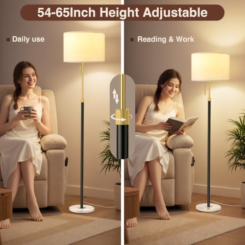 Ambimall Height Adjustable Modern Floor Lamp, Black & White