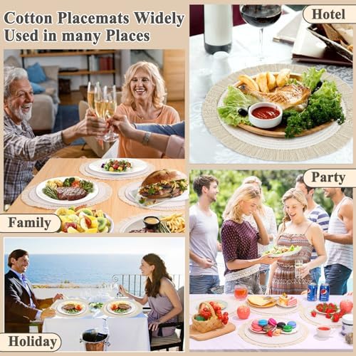 Round Placemats Set of 4 Table Mats 13Inch Washable Cotton Heat Resistant for Dining Table Decor, Farmhouse Thick Rustic Kitchen Placemats Non-Slip Hand Woven Boho Placemats for Thanksgiving Christmas