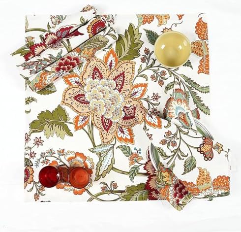 TARAN LIVING Cotton Cloth Napkins Natural Reusable Fall Dinner Napkins Reusable Machine Washable Fabric for Events, Gift, Home Decor - Kaveri, 20x20 Inches (Pack of 12)