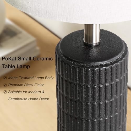 PoKat Small Table Lamps Set of 2 for Bedroom, 20.75'' Matte-Textured Farmhouse Ceramic Bedside Lamps for Night Stands