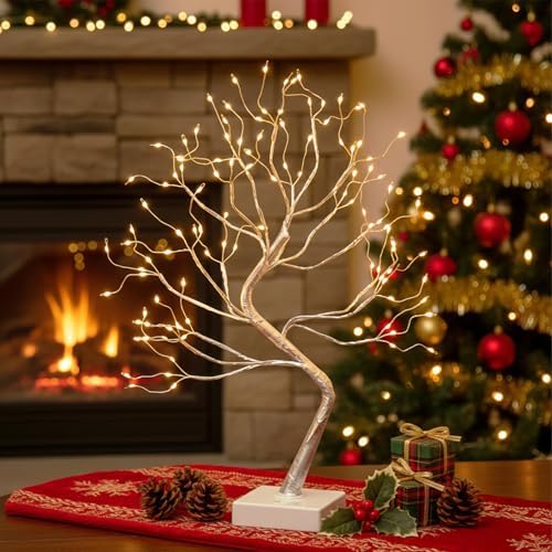 EAMBRITE Fairy Light Spirit Tree, 108 Led Lighted Birch Tree, 8 Modes Lighted Trees for Decoration Inside, USB & Battery Christmas Tree for Home Bedroom Desktop Indoor Xmas Decorations (Silver)