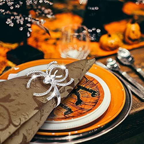 Patelai 12 Pcs Spider Napkin Rings Halloween Napkin Ring, Sliver, Glitter