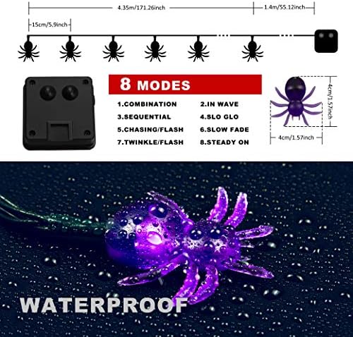 Solar Halloween String Lights,2 Pack 30 LED Spider Lights Each