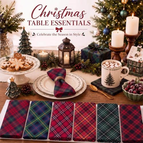Mixweer 24 Pack Christmas Cloth Napkins Bulk, 15 x 15 Inch Square