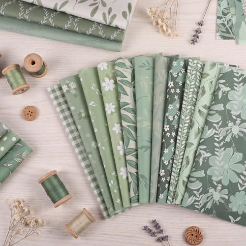25 Pcs Sage Green Cotton Fabric Squares, 10 x 10 Inch, Precut