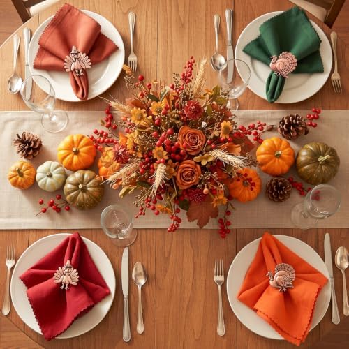 EBoot 16 Pcs Fall Thanksgiving Napkin Ring Set, Cute Turkey, Metal
