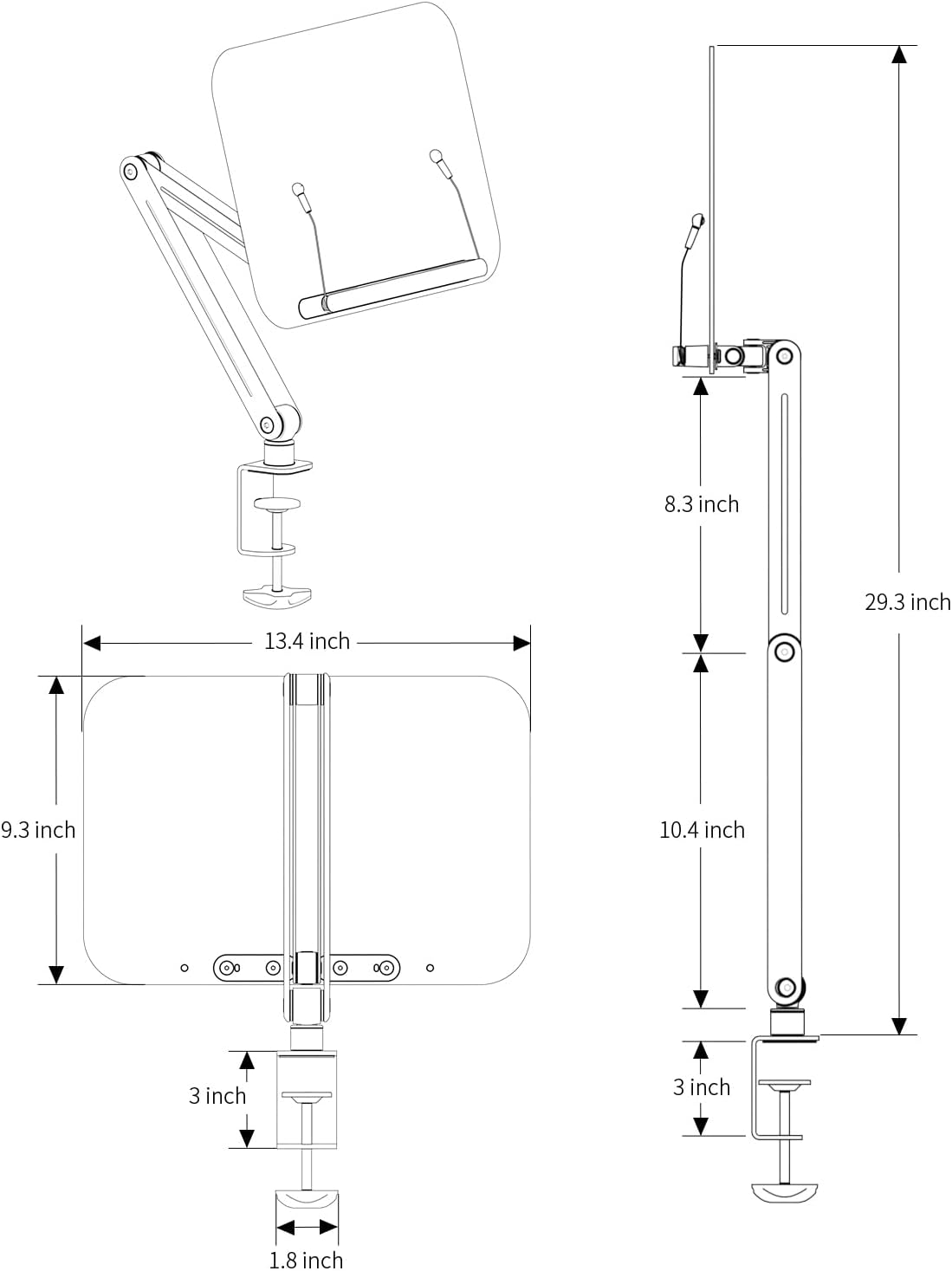 Desk Clamp Acrylic Book Stand for Reading, Ergonomic Design Adjustable Height up to 20 inches with Rotating Bases