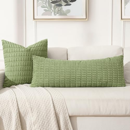 MIULEE Lumbar Corduroy Throw Pillow Cover for Bed 14x36 Beige Pack of 1