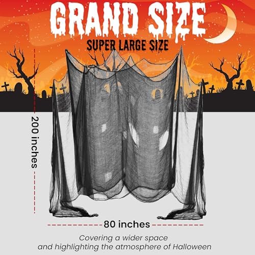 [2 Packs Halloween Creepy Cloth, Spooky Giant (48 x 240 in.) Cheese Cloth Tapestry for Party Supplies Decorations Outdoor Yard Home Wall Decor, Black