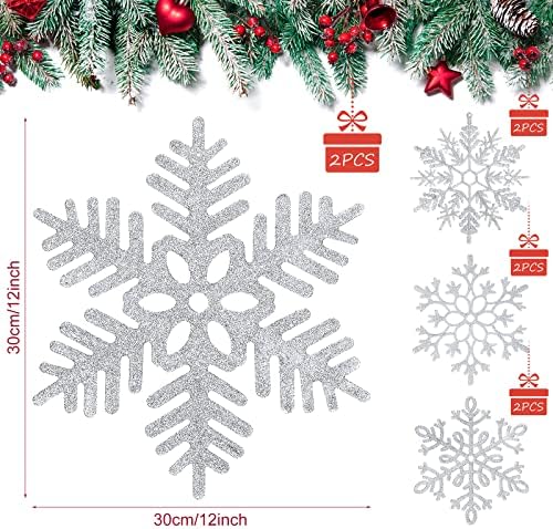 Sumind 8 Pcs 8 Pcs Large Snowflakes Hanging Decorations 12”, Silver