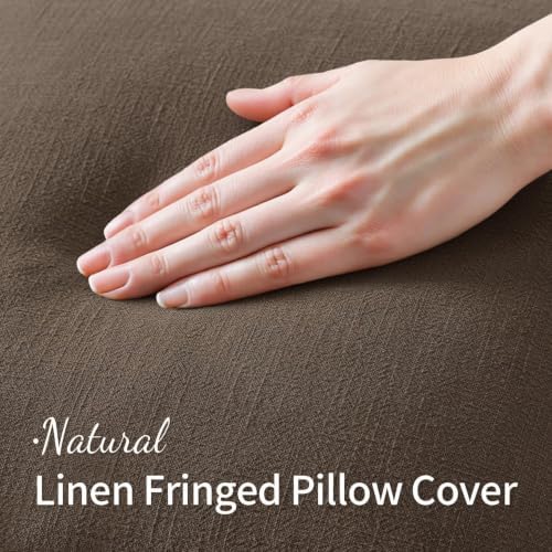 MIULEE Linen Fringe Decorative Euro Pillow Covers Chocolate Brown 24x24