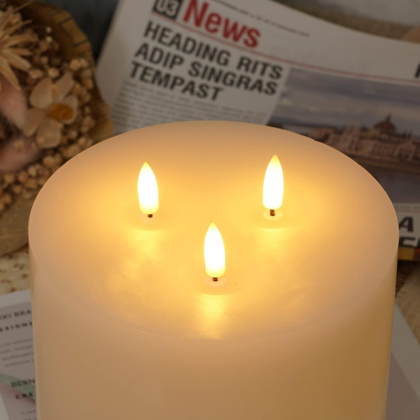 Amagic 3 Wick Extra Large Flameless Pillar Candles with Timer Remote, Ivory | 6"x6" Real Wax Battery Operated LED
