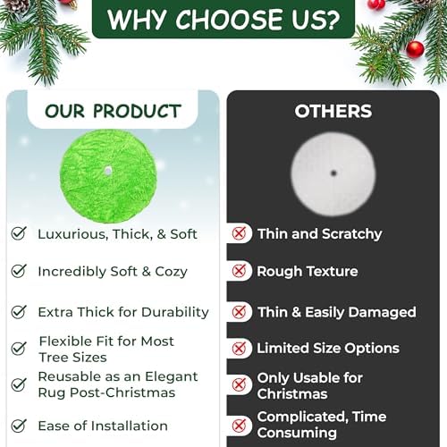 AISENO 48 Inch Green Christmas Tree Skirt Plush Decoration for Merry Christmas Party - Faux Fur Christmas Tree Skirt Decorations