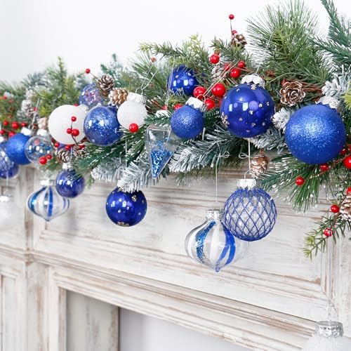 34PCS Blue/White Christmas Ball Ornaments Set for Tree Decorations