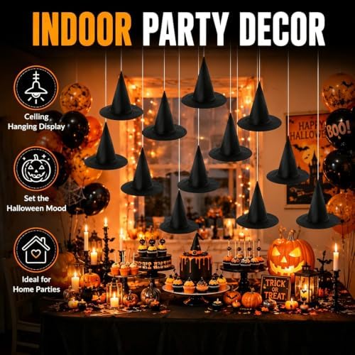 Halloween Hanging Witch Hats Decorations, 12 Pcs Floating Witch Hat Decor