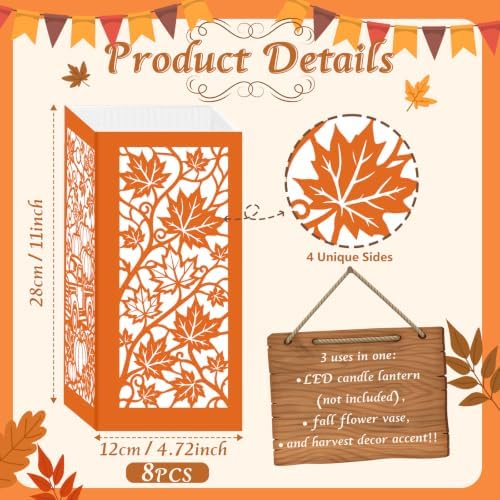 Urlax 8PCS Fall Decorations for Home Thanksgiving Table Centerpiece Box for Floral Arrangements Autumn Harvest Table Decor with Maple Leaves Pumpkin Squirrel Truck Design