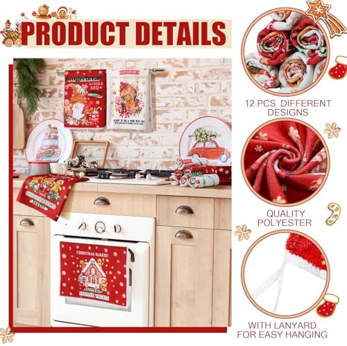 VitalCozy 12 Pcs Christmas Gingerbread Kitchen Towels, Holiday Decor