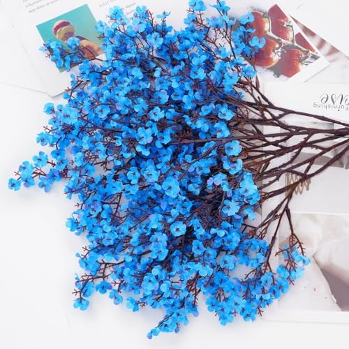 15 Pcs Fake Flowers, Real Touch Babys Breath Artificial Flowers, Blue