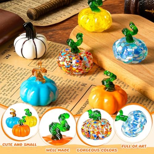 3 Pcs Hand Blown Glass Pumpkin Decorations, Glass Fruit Decor