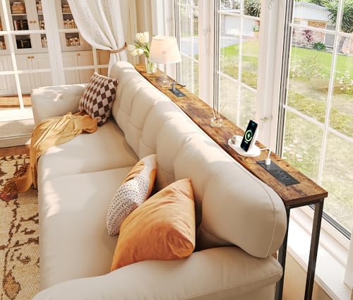 SUPERJARE 78.8 inch Narrow Behind Couch Table with 2 Charging Stations