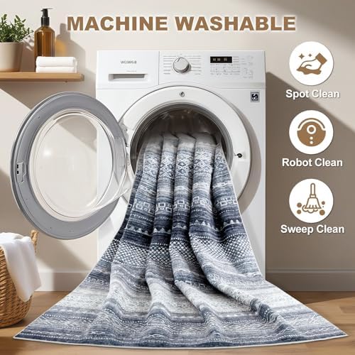 Nakagishi Boho 10x12 Area Rug Living Room Rugs Machine Washable Blue
