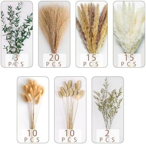 Green Pampas Grass Bouquet – Boho Home & Wedding Floral Arrangements – Dried Pampas Grass Decor for Living Room, Fireplace, and Modern Farmhouse