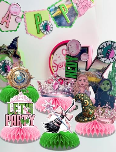 Witch Theme Party Table Decorations - Pink and Green Honeycomb Centerpieces for Movie Birthday Decor, Magical Witch Table Toppers and Party Supplies for Girls, Kids