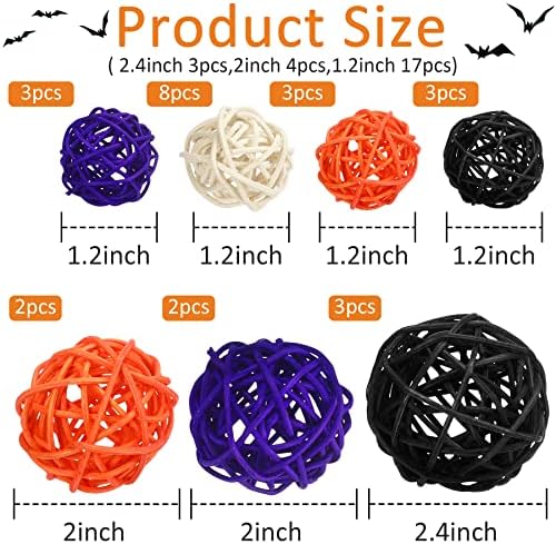 SANNIX 24Pcs 3 Size Rattan Balls Halloween Decoration Black Purple Orange
