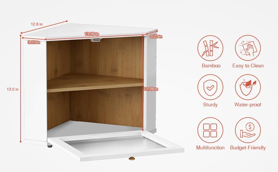 Goozii White Corner Bread Box for Kitchen Countertop, 2 Tier Breadbox for Sourdough Loaf, Modern Bread Storage
