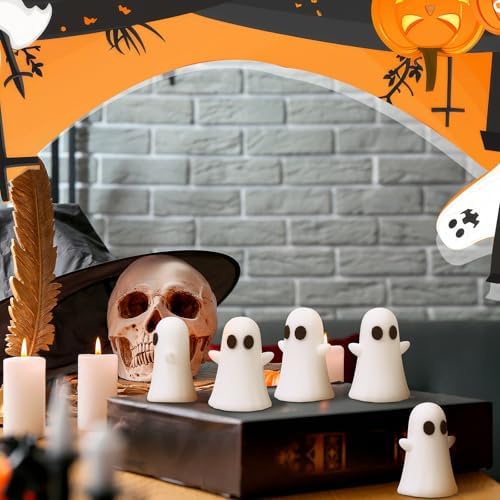 Lunmon 50 Pcs Mini Halloween Ghost Figurines, Tiny Halloween Figurines