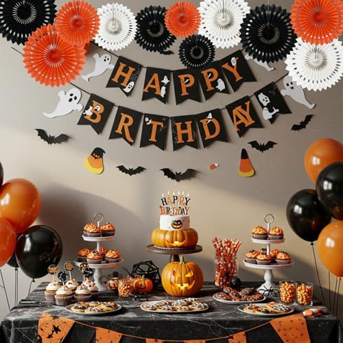 BEISHIDA Honeycomb Round Paper Fans Black Orange Hanging Party Decoration