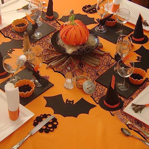 Halloween Table Runner, Black Lace Table Runner, 14 X 48 Inch Spider Web Table Runners Halloween Table Decor, Polyester Lace Table Runners Halloweens Table Decoration for Parties Gathering