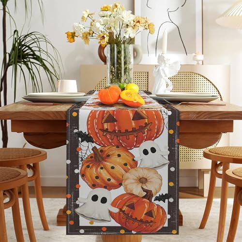 Niviy Halloween Table Runner Bat Ghost Pumpkins Web Pattern Table Decoration for Halloween Home Kitchen Dining Outdoor Indoor Holiday Farmhouse Decor 13 x 90 Inch