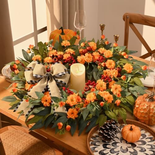 Fall Wreaths for Front Door,26 Inch Wreath for Outdoor Decor(2 Pcs)