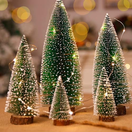 9 Pieces Bottle Brush Christmas Trees, Christmas Village Accessories, Christmas Table Decor, Mini Christmas Trees in 10/15/20CM, Bottle Brush Trees for Table Decoration, DIY, Shop Window
