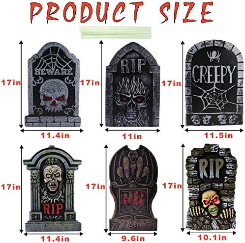 17in Tombstones Yard Sign with Stakes, 6PCS Graveyard Halloween Decorations Scary Gravestone Headstone Lawn Signs Halloween Decor Halloween Tombstones & Cemetery Decorations Waterproof(Large)