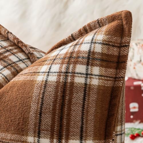 MIULEE Fall Plaid Pillow Covers 18x18 Brown and White Fall Decorations for Home