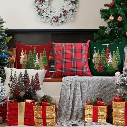 DFXSZ Christmas Pillow Covers 18x18 Inch Set of 2 Xmas Tree Decorative Red Throw Pillows Winter Christmas Decor for Home Couch TH-50C18