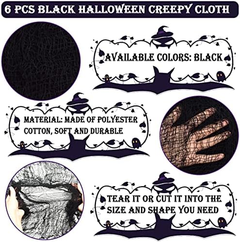 ZeeDix 6 Pack Black Halloween Creepy Cloth 30 × 75 Inch - Halloween Cheesecloth Decoration Spooky Scary Gauze Black Cheese Cloth for Party Supplies Outdoor Yard Home Wall Doorway