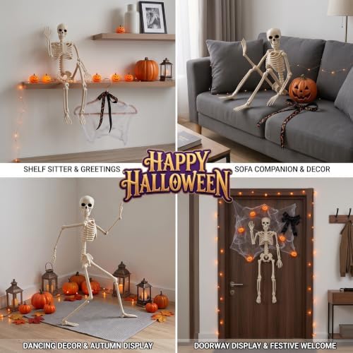 5PCS 16in Posable Skeleton Halloween Decorations,Mini Skeletons for Yard