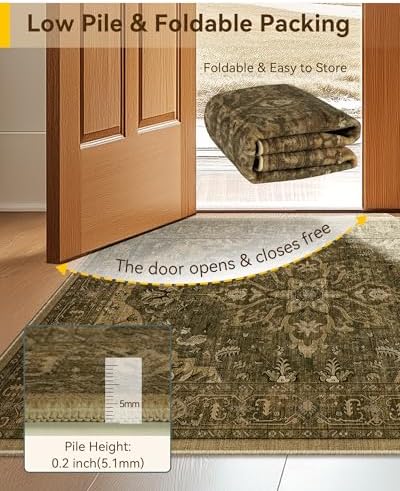 RELEANY Washable Area Rug, 5'x8', Brown/Dark Brown