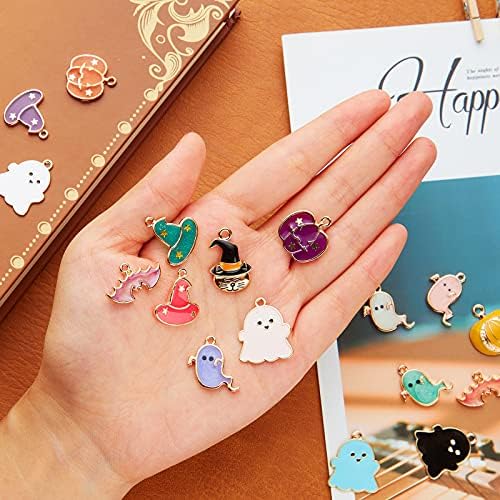 Mtlee 52 Pcs Halloween Charms for Jewelry Making, Gold Pendants, Pumpkin